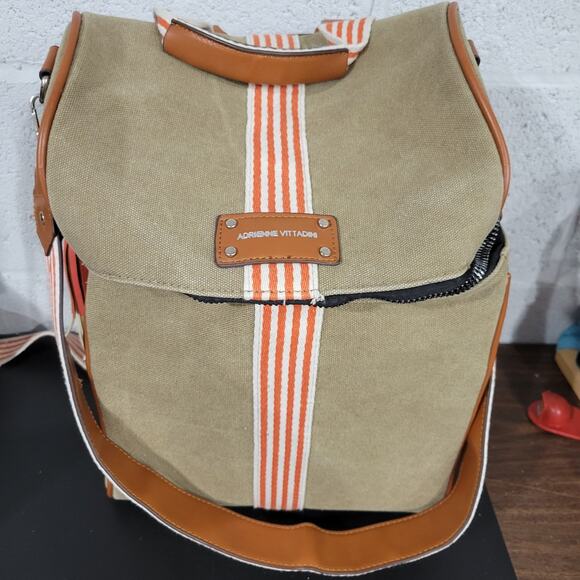 Adrienne Vittadini Backpack Tan And Orange Large Good Condition SEE DESCRIPTION - Picture 12 of 12